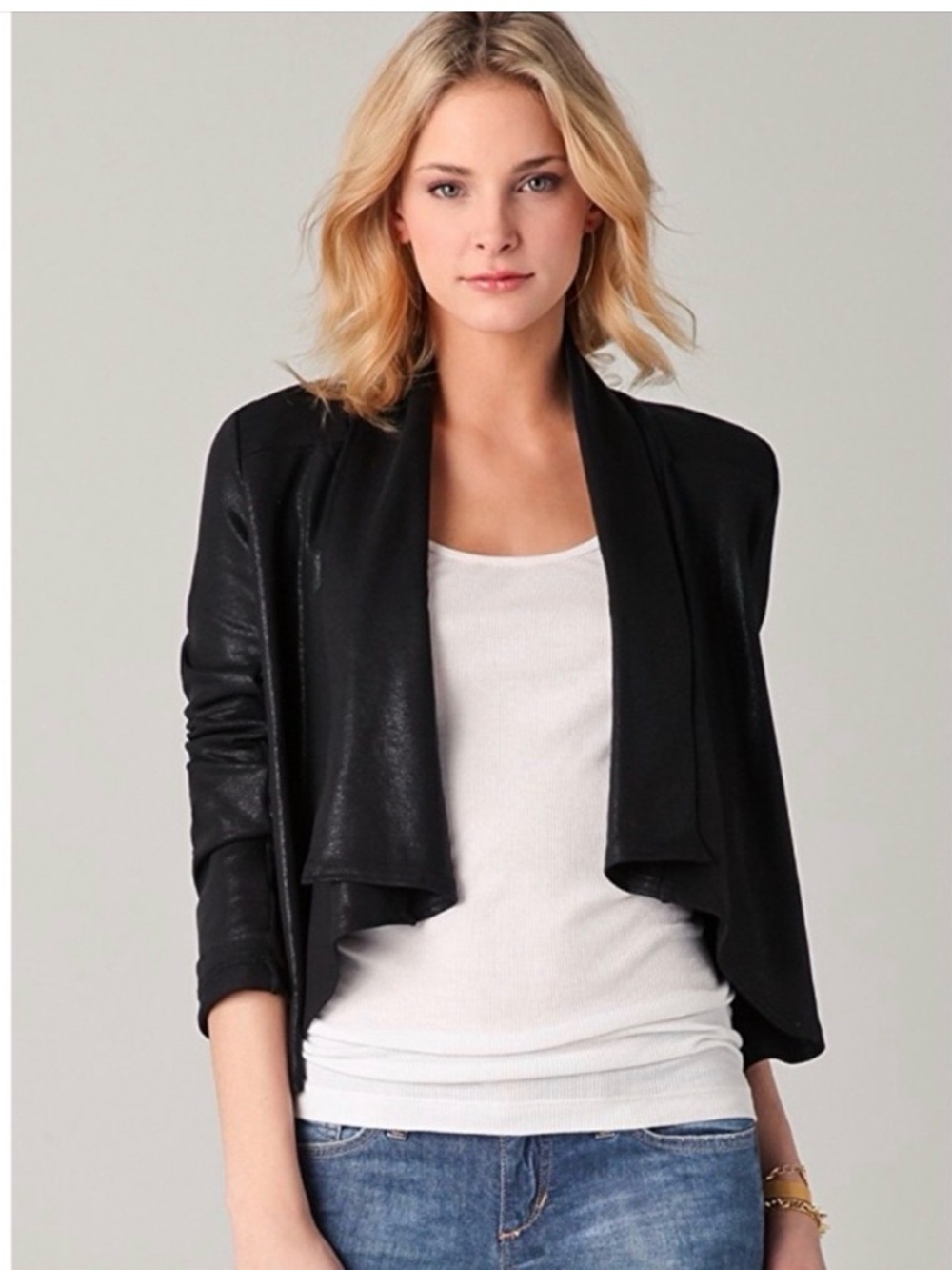 Krisa Black Draped Open-Front Women's Jacket